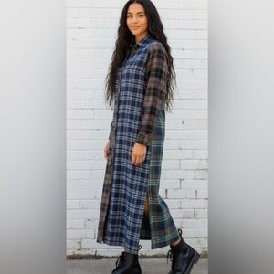 Natural Life 100% Cotton Flannel Esme Plaid Maxi Shirt Dress Size Medium